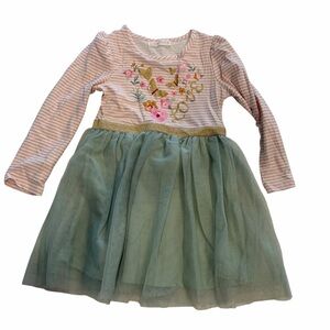 Charming Floral Embroidered Kids Dress with Green Skirt